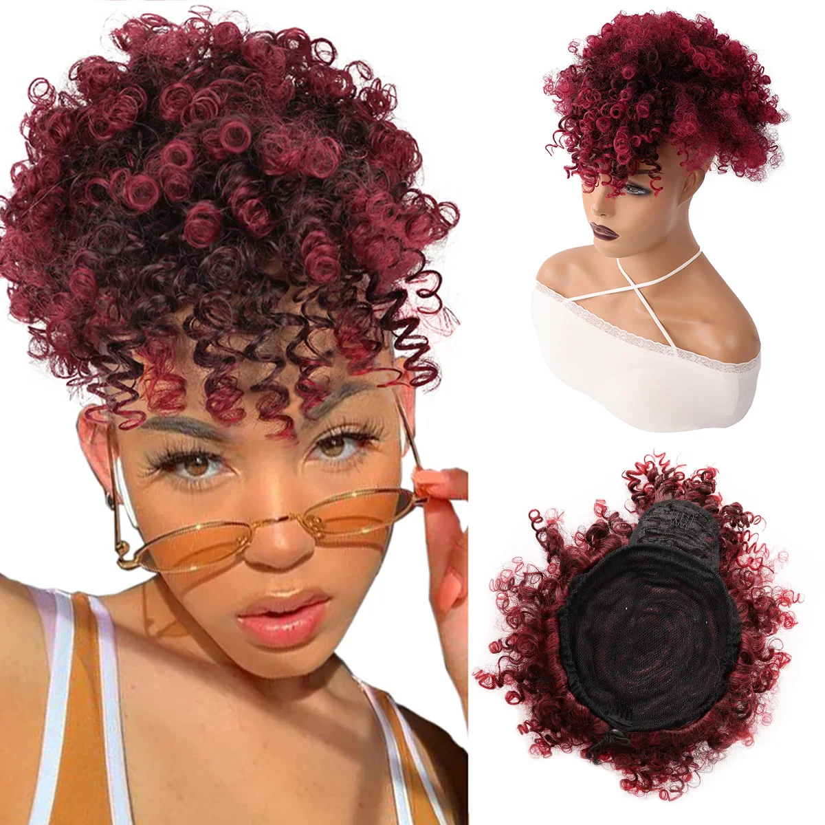 Afro Puff Drawstring Ponytail with Bangs
