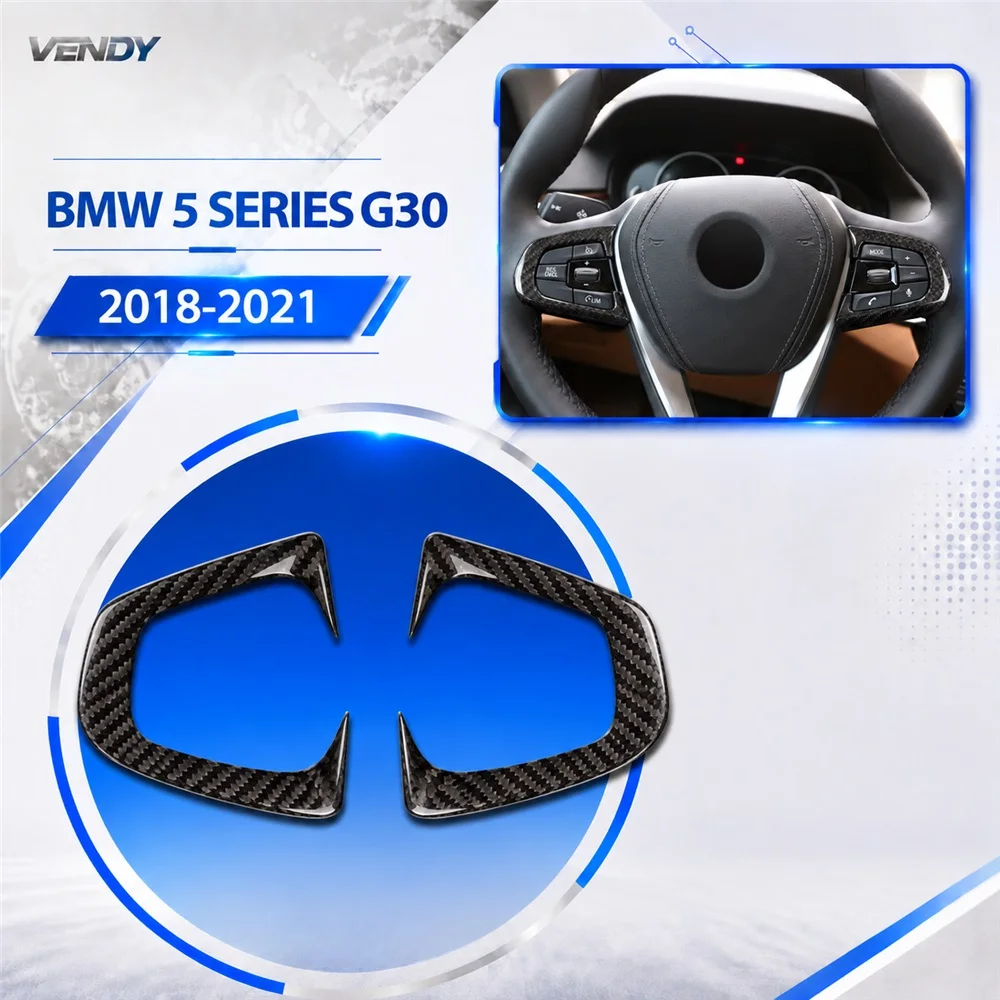 Real Carbon Fiber For BMW 5 Series G30 2018-2021 Steering Wheel Button Decorative Frame Cover Trim Modified Parts Accessories