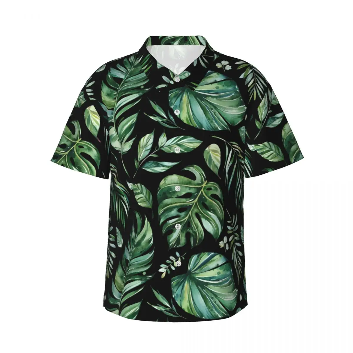 Monstera-Chemise de vacances en cuir chevelu pour hommes, vert et noir, hawaïen, chemises décontractées, chemisiers classiques, manches courtes, vêtements graphiques de rue, Y2K