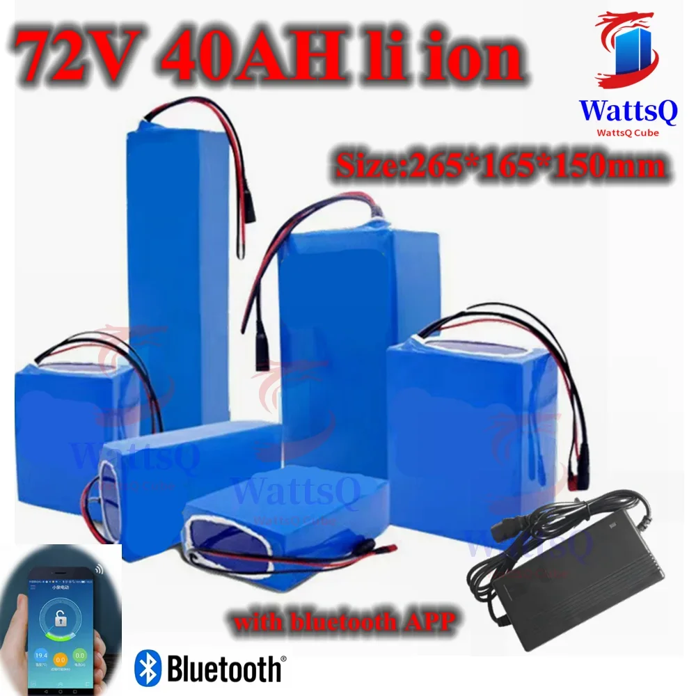 Batteria agli ioni di litio 72v 40Ah bluetooth BMS APP agli ioni di litio per 5000w 3000w bicicletta scooter bici Moto + caricabatterie 10A