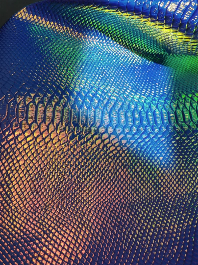 Snake Skin Grains Leather Fabric Blue Green Gradient DIY Patches Bag Decor Stage Cosplay Dress Clothes Designer Fabric