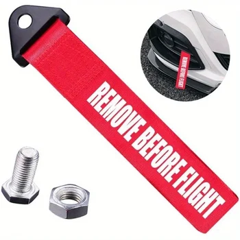 1PCS Universal Remove Before Flight Cars Set Belt Nylon Strap for Front Or Rear Bumper Towing Hooks (Red)