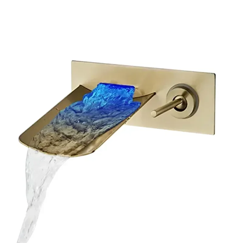 Brushed Gold Led Basin Faucet Bathroom Waterfall Mixer Basin Faucet Sink