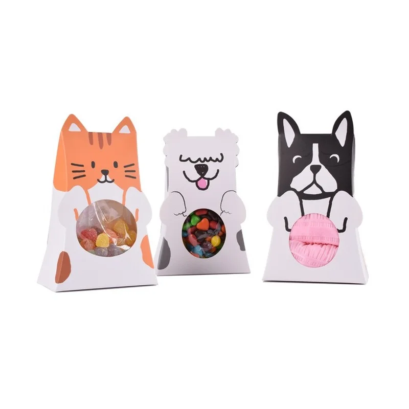 

50Pcs Cute Animal Bulldog/Shepherd Dog/Cat Gift Box Packaging Carton Foldable Shop Snack Biscuits Cookies Wrapped Empty Boxes