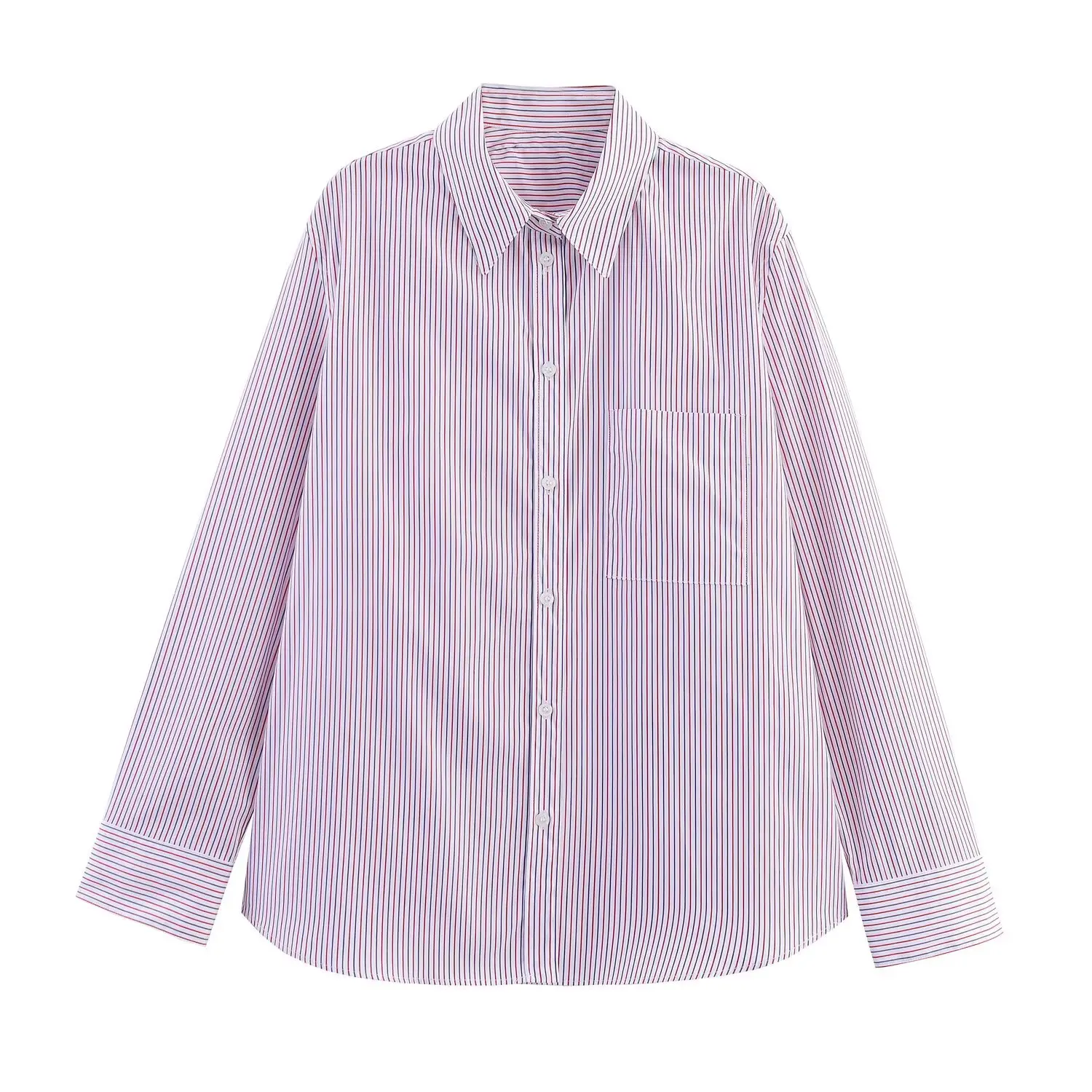 

Kimotimo Casual Striped Long Sleeve Shirts Women 2025 Autumn Lapel Single Breasted Loose Tops Simple Fashion Versatile Tops Ins