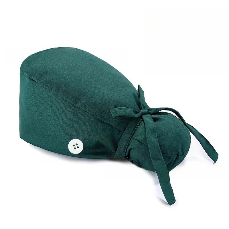 Adjustable Working Cap Solid-Colored Work Caps with Buttons and Sweat-Proof Straps Women Ponytail Headscarf Hat