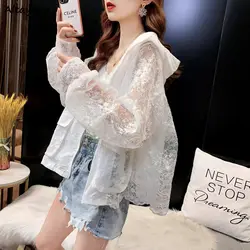 Basic Jackets Women Lace Hollow Out Elegant Sun-proof Summer Vacation Simple All-match Mujer Loose Leisure Thin Korean Fashion