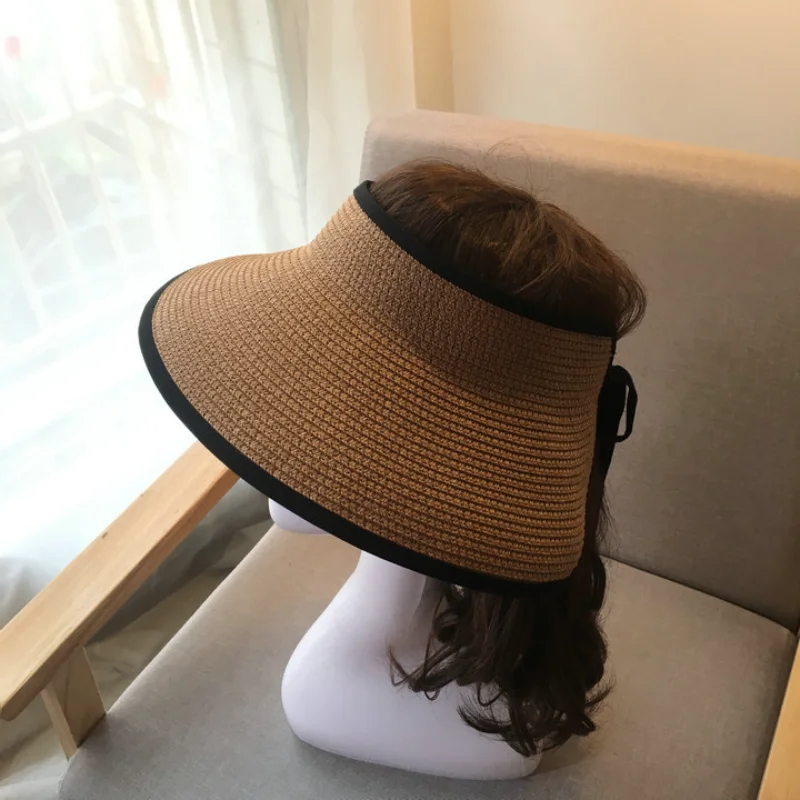 

Foldable Wide Brim Beach Hats for Women Girl Outdoor Portable Empty Top Straw Hat Breathable Uv Protection Travel Sun Cap Female