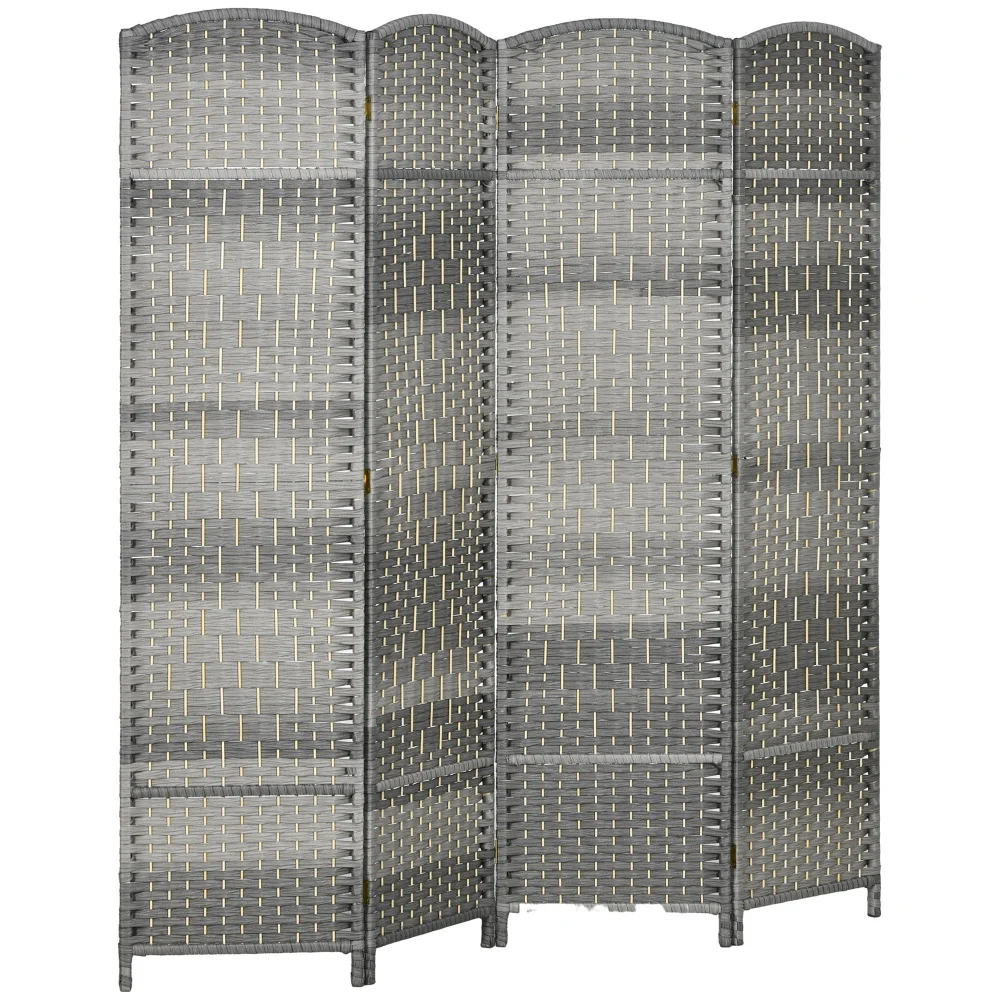 

4 Panel Room Divider 6' Tall Folding Privacy Screen Hand-Woven Freestanding Wood Partition for Home Office Bedroom