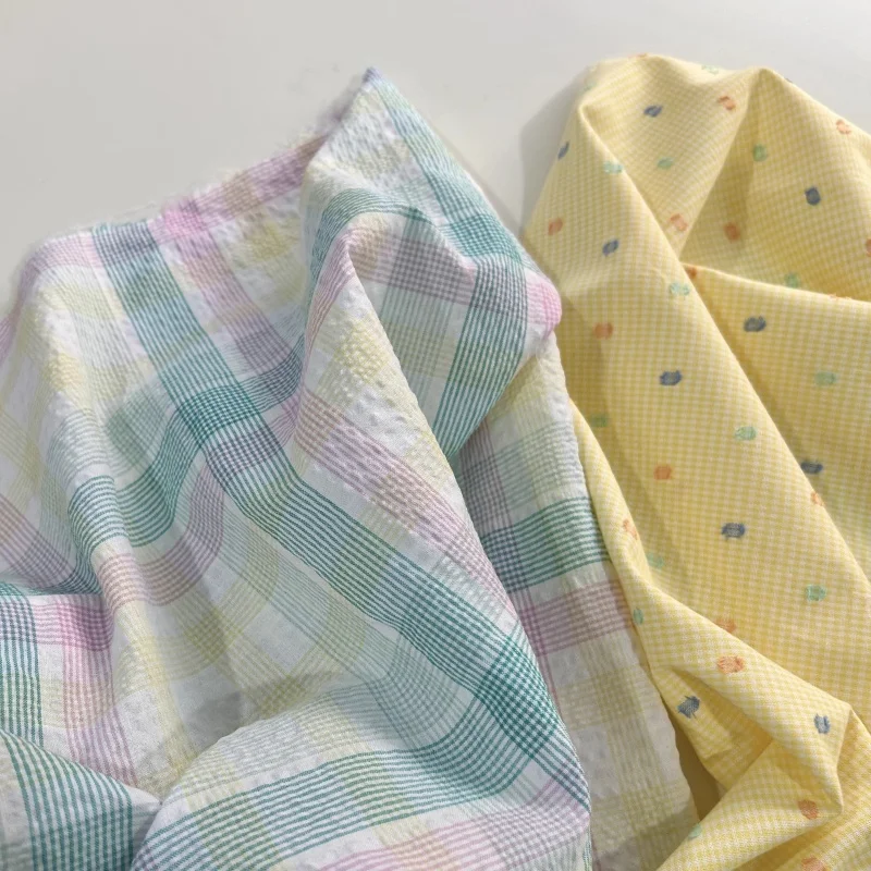 140x50cm Spring Tea Korean ins Style slightly wrinkled bubble cotton yarn-dyed fabric diy shirt and dress fabric by hand
