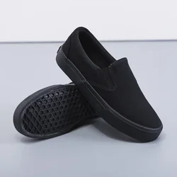 Solid Color Canvas Slip-on Shoes Anti Slip Outdoor Soft Soled Thick Bottom Flat Shoes Fashion Round Toe Comfortable Breathable