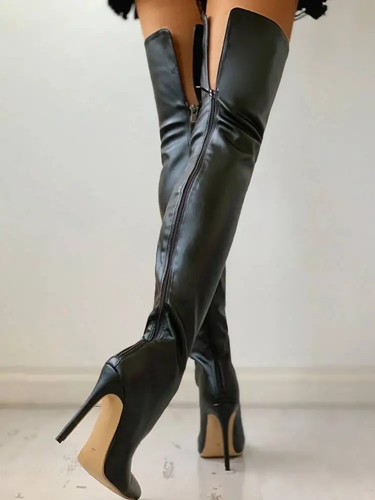 2026 Zwarte Overknee Laarzen Stiletto High Heels 11 Cm Club Party Smalle Laarzen Maat 46 Waterdicht Persoonlijkheid Laarzen - afbeelding 2