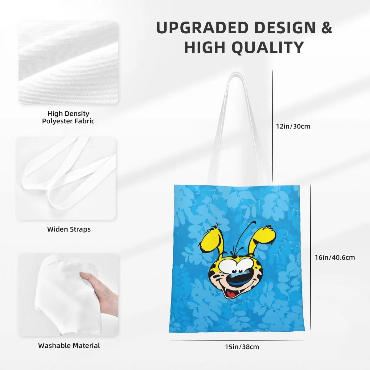 กระเป๋าช้อปปิ้งลายมาร์ซิพูลามิ กระเป๋าผ้าแคนวาส กระเป๋าโท้ทแบบพับได้สำหรับผู้หญิง กระเป๋าสะพายไหล่ กระเป๋าเดินทาง