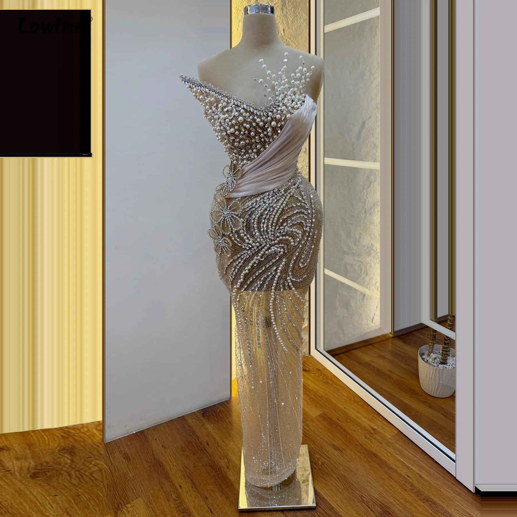 لؤلؤة الخامس الرقبة حورية البحر مساء اللباس كريستال زهرة تول تنورة الوهم مساء اللباس كوكتيل حزب اللباس الزفاف فستان الضيوف