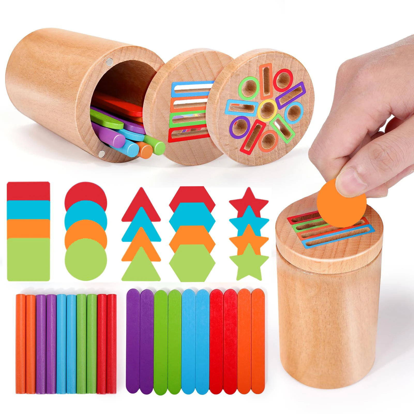 

Montessori Toys for 1-3 Year Old 3in1 Wooden Color Sorting Toys for Toddlers Fine Motor Skills Educational Sensory Baby Kids Toy