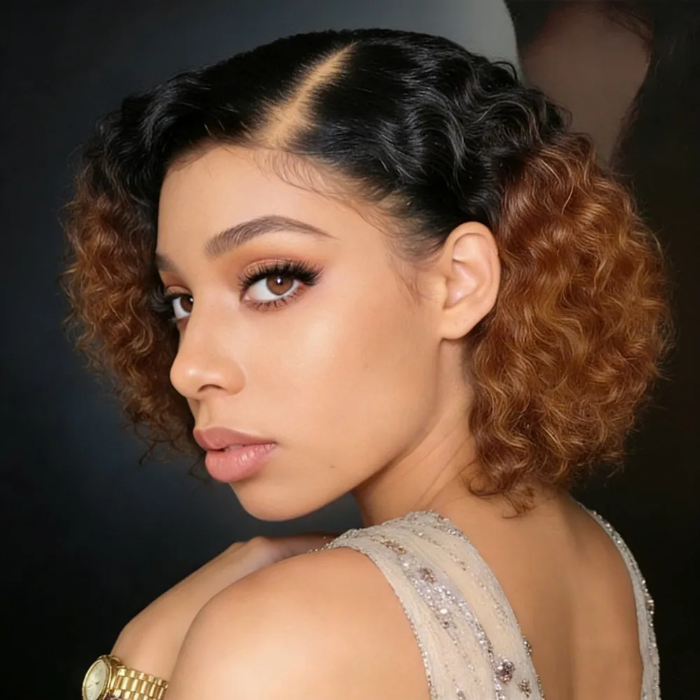 

13x4 Прозрачные кружевные парики пикси, черные, коричневые, 8-дюймовые парики с стрижкой пикси, человеческие волосы, короткие вьющиеся парики из натуральных волос на кружеве для женщин