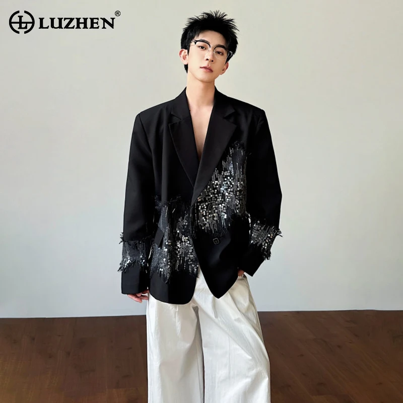 LUZHEN 2026 Spring New Sequin Patchwork Design Blazer Coat Men's Trendy Luxury Original Night Club Outfit Casual Jacket JY6775