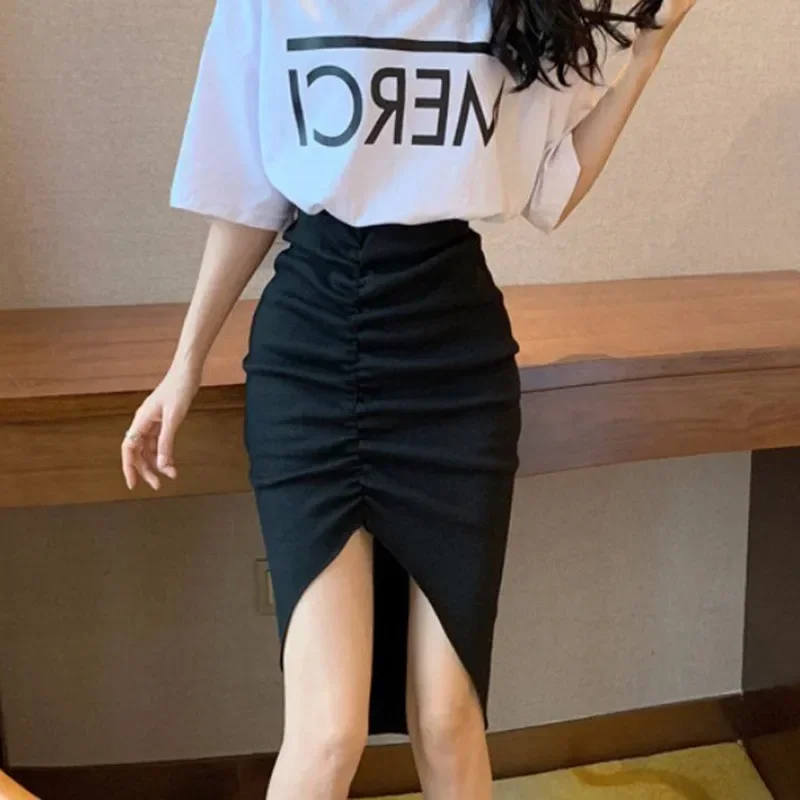 

Women Skirts Solid Leisure Streetwear Summer Slim Elegant Soft Asymmetrical Simple Daily Popular Attractive Split Skirts