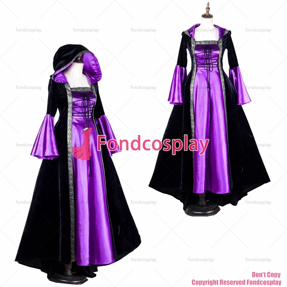 fondcosplay Victorian ROCOCO Gown Ball Gothic Purple satin dress black Velvet jacket Costume CD/TV[G2048]