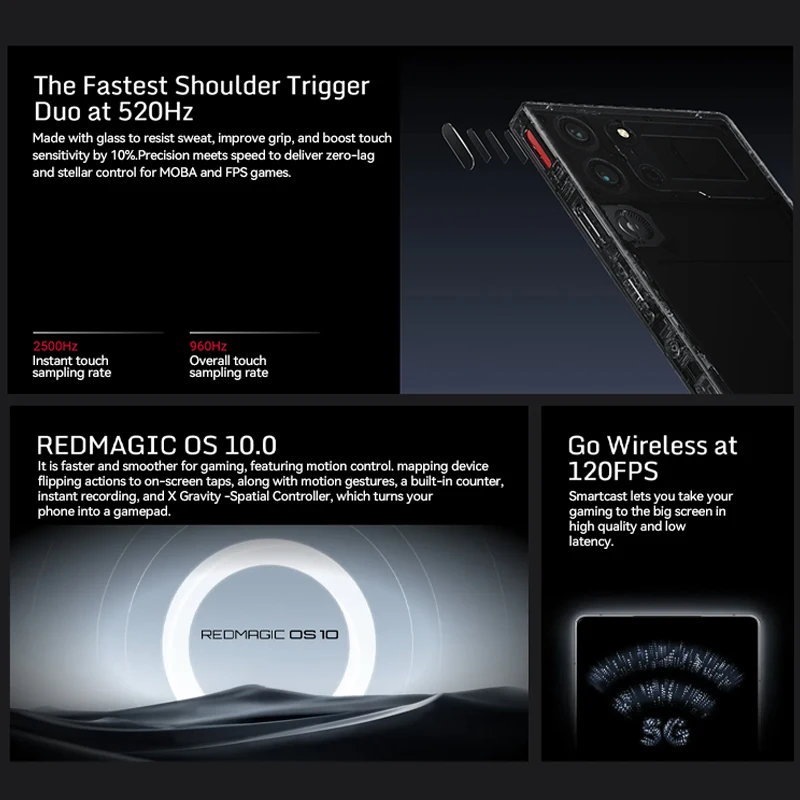 الإصدار العالمي Redmagic 10 Pro Snapdragon 8 Elite 6.853 بوصة Q9+ 144 هرتز 2688x1216 AMOLED 50MP+50MP+2MP 7050mAh 100W NFC
