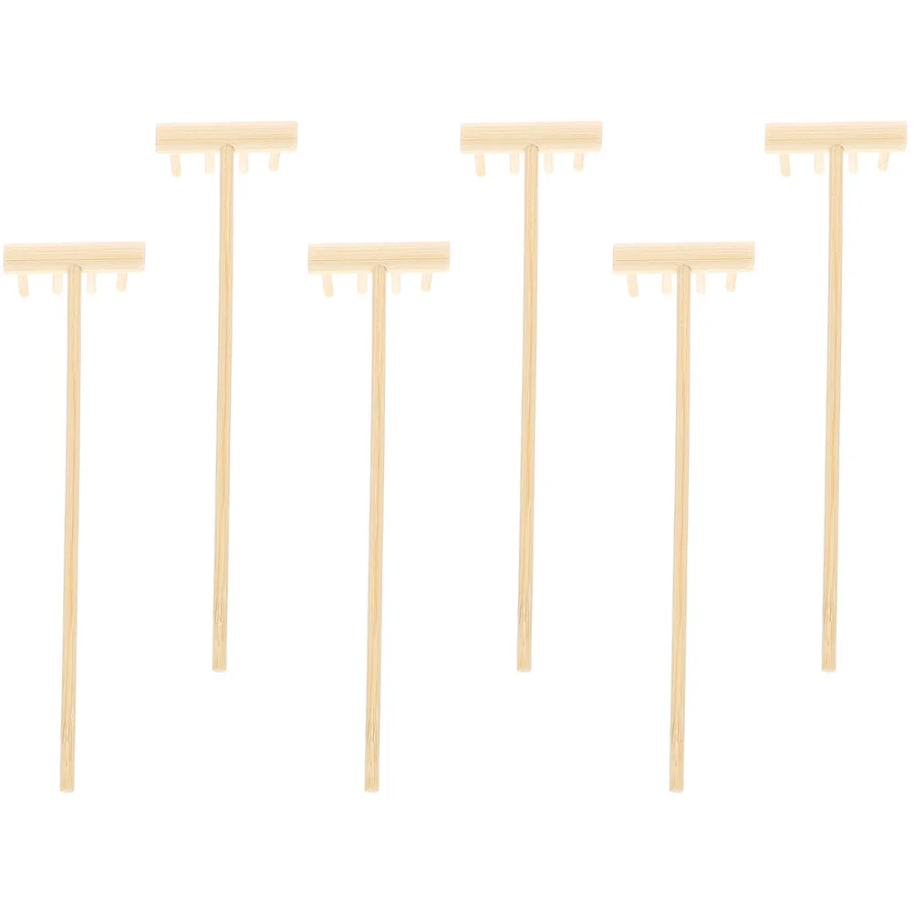 6 pièces de râteaux à sable en bambou, mini taille, robustes, portables, pour jardin, bac à sable, table, outils de jardinage, ensemble de décoration, mini râteau
