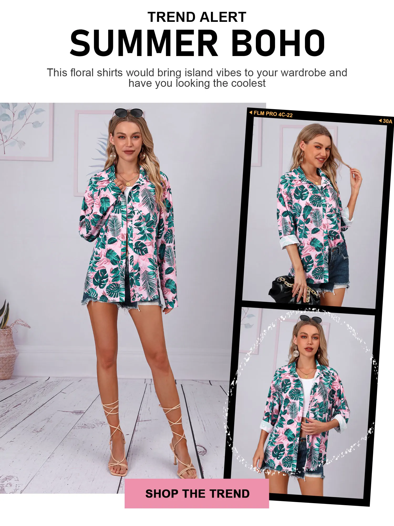 Women's Botanical Leaf Printed Lapel Single Breasted Blouse Fall New Hawaii Long Sleeve Shirt 2024 Trends