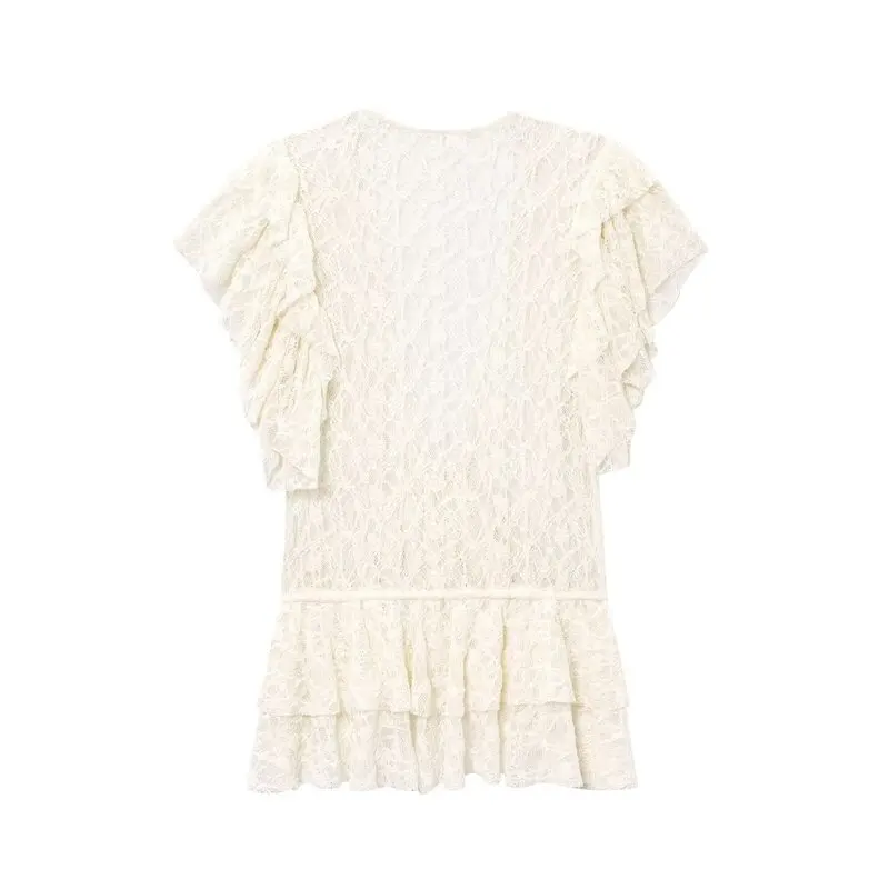 Spring 2025 Women's Faion  Knot Lace V-ne ort Sve Jaet Versatile Outerwear Ele Sle New Arrival