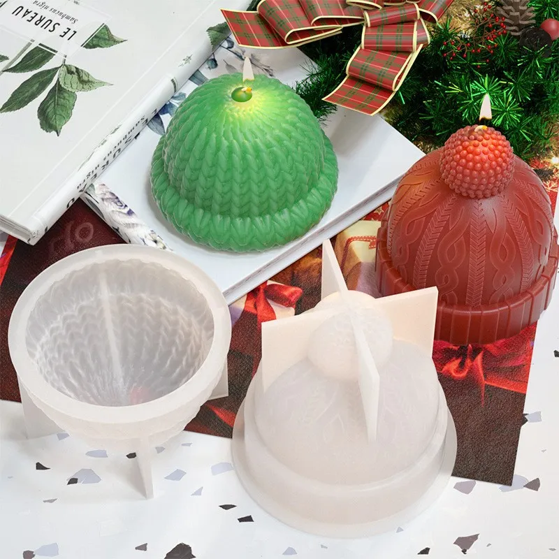 Winter Gestrickte Hut Silikon Form Weihnachten Bobble Cap Formen Stricken Santa Ha Weihnachten Eve Auto Freshie Kerze Harz DIY Hause Dekorieren