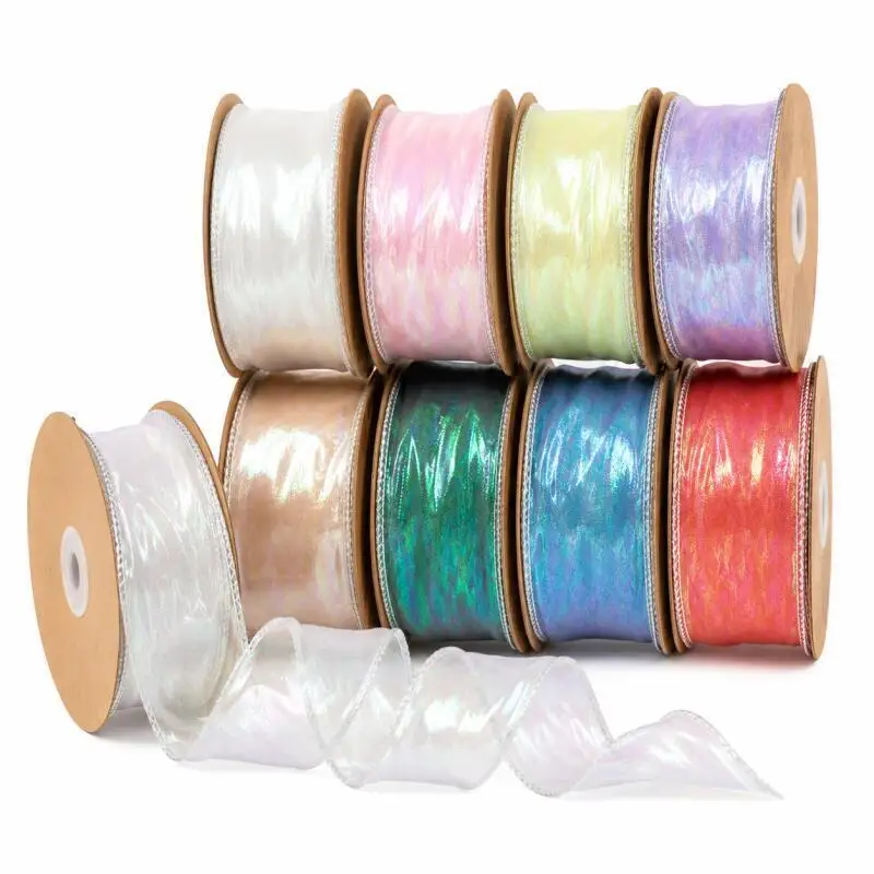 40 mm breites, 10 Yards pro Rolle Fischschwanz-Organzaband, für DIY-Geschenkverpackungen, Schleifen, Blumensträuße, Kränze und Nähzubehör. – Detail 3