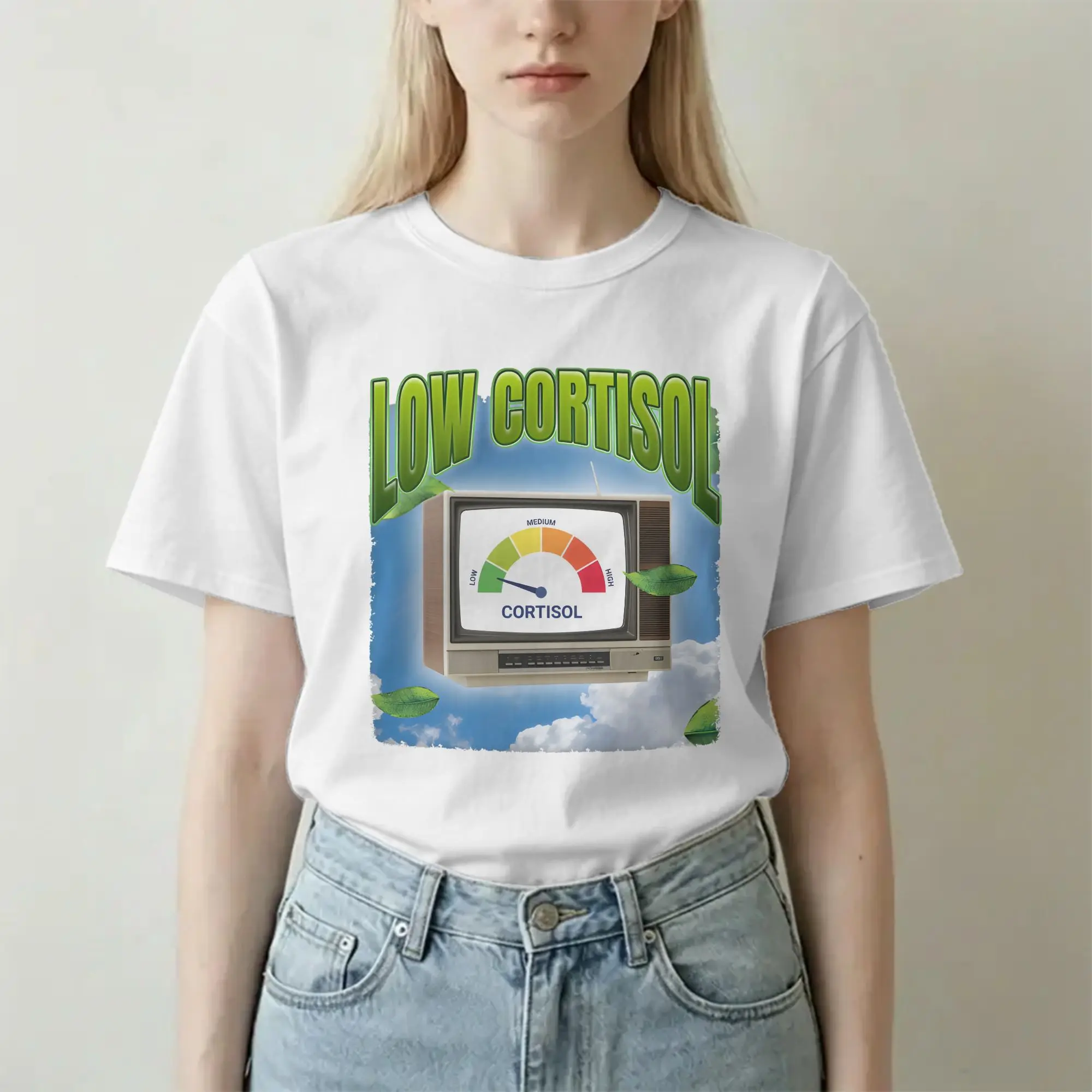 Camisetas Low Cortisol Memes para homens e mulheres, camisetas casuais de manga curta com gola redonda, camisetas de algodão plus size