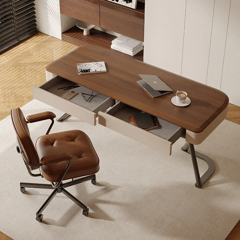 

Simple Walnut Light Luxury Desk – Modern Small Apartment Home Office Study Workstation