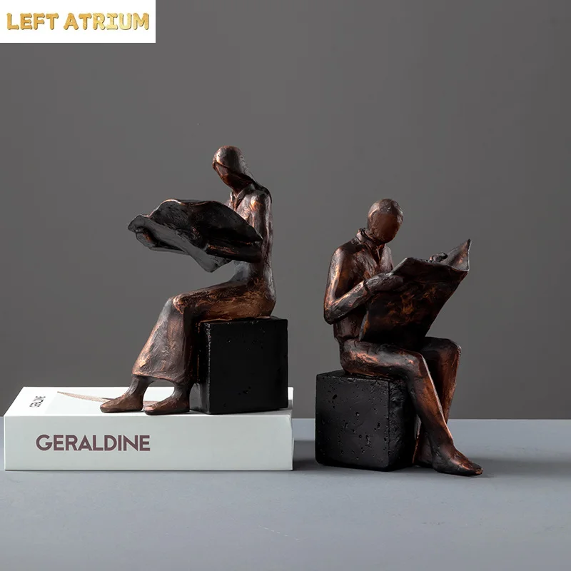 Vintage Figure Sculpture Library Book Stand Bookend Abstract Character Resins Statue Desk Decoration Bookshelf Figures Statuette