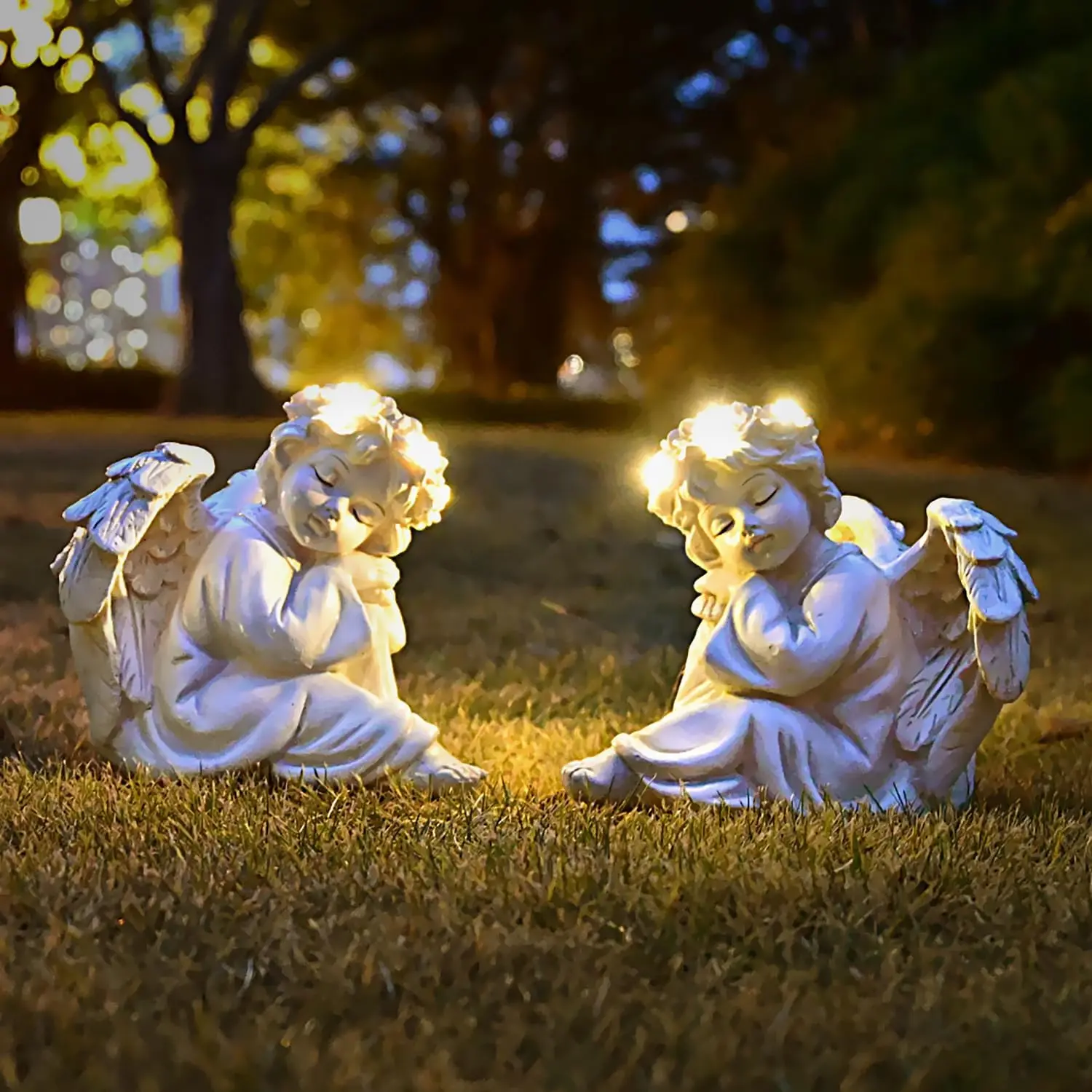 

Angel Statue Garden Decor for Outside Solar Outdoor Decorations Patio Cherub Christmas Yard Porch Home Lawn Art Light up Figurin