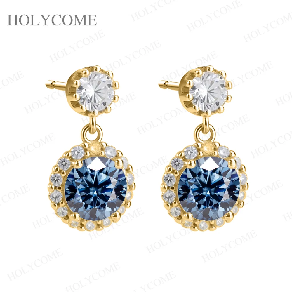 925 Sterling Silber Moissanit Halo Tropfen-Ohrringe Runder Brillantschliff Hängeohrringe für Damen Brautschmuck – Detail 9