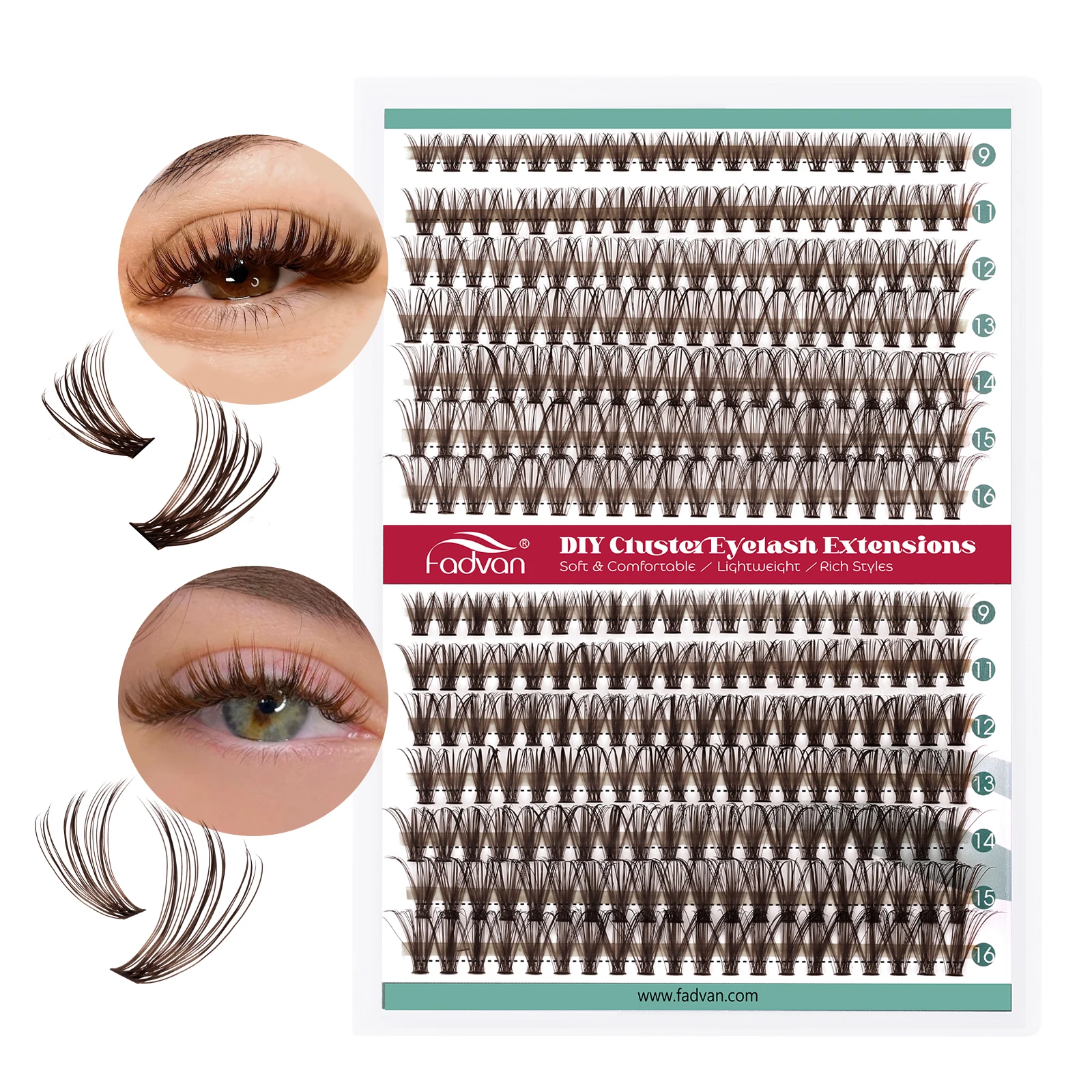 Fadvan Brown DIY Cluster Lashes Mix Color Individual Lashes Cluster Coloreado