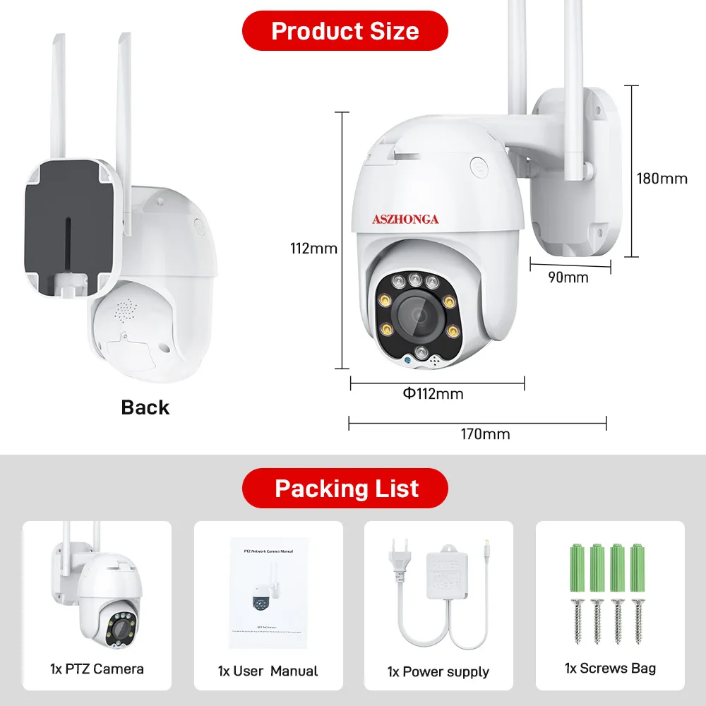 5MP WIFI Surveillance Camera for Security Protection AI Human Detect Auto Tracking Outdoor PTZ Security IP Camera for Smart Home