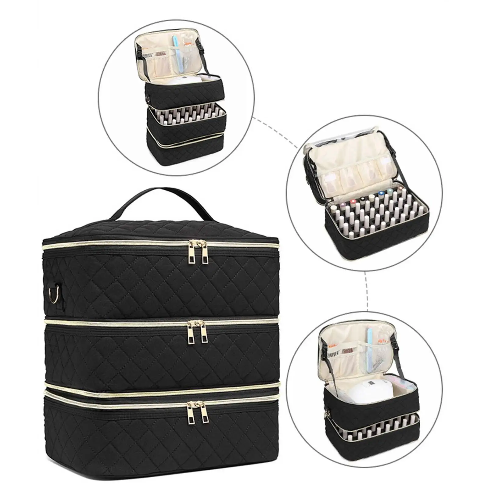 Three Layer Nail Polish Storage Bag Travel Carrying Bag for Makup Perfume