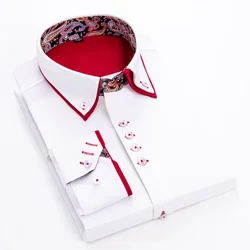 2023 Spring/Fall Men's Slim Fit Long Sleeve Shirts Free Iron Chinese Double Collar Trend White Fashion Business Casual Shirt