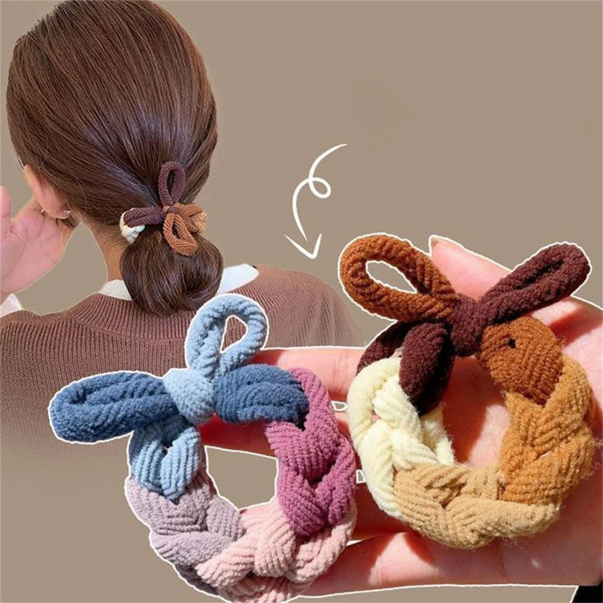 

Colorful Hand-Woven Hair Rope For Women HIgh Elastic Scrunchies Hairband Ponytail Hair Accessories New Design Bow Hair Ties Band