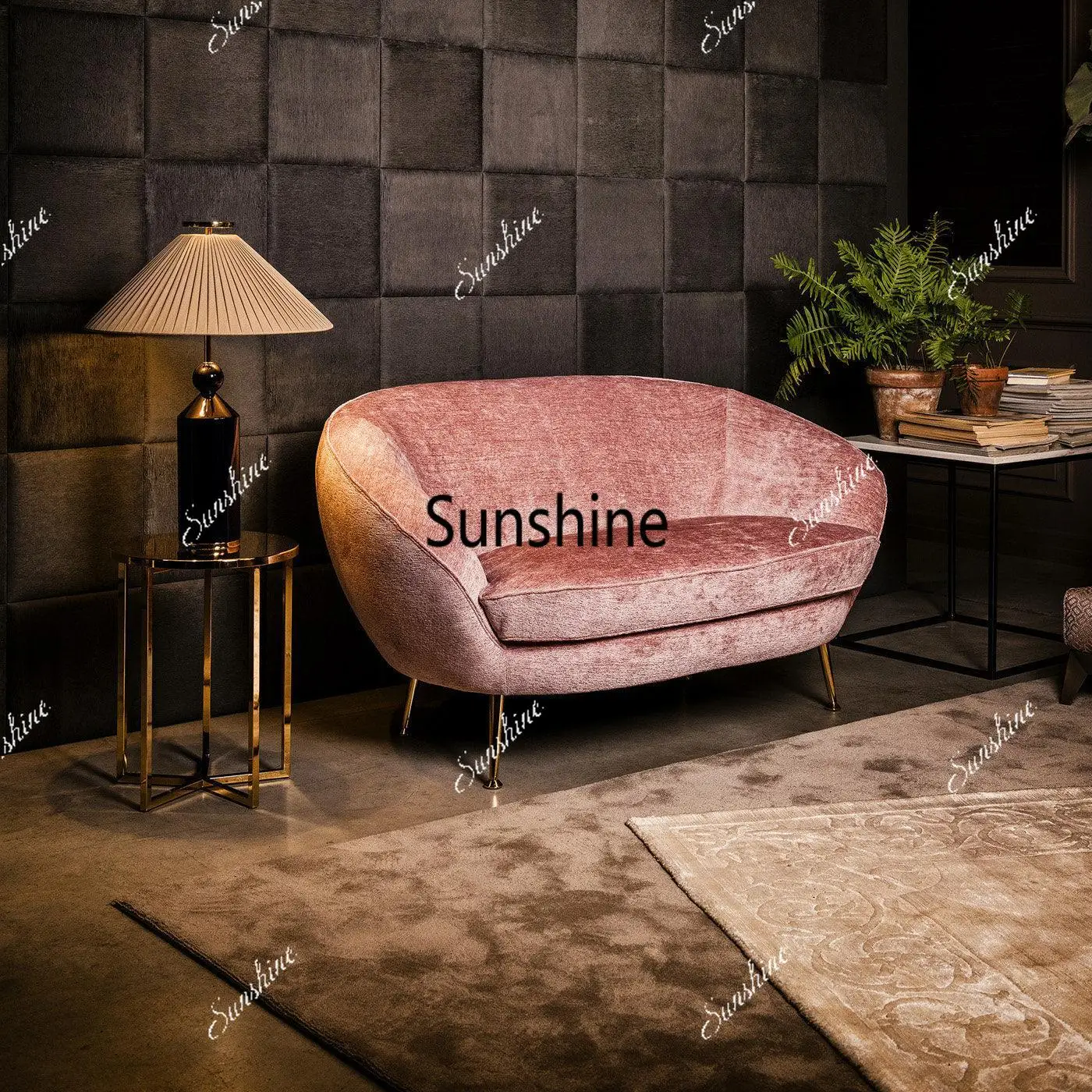 French pink retro three-person straight bed and breakfast apartment sofa