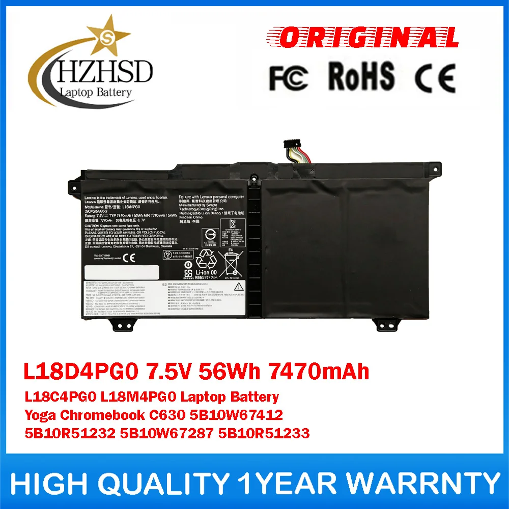 L18D4PG0 7.5V 56Wh 7470mAh L18C4PG0 L18M4PG0 Genuine Original Laptop Battery For Lenovo Yoga Chromebook 5B10W67412 5B10R51232