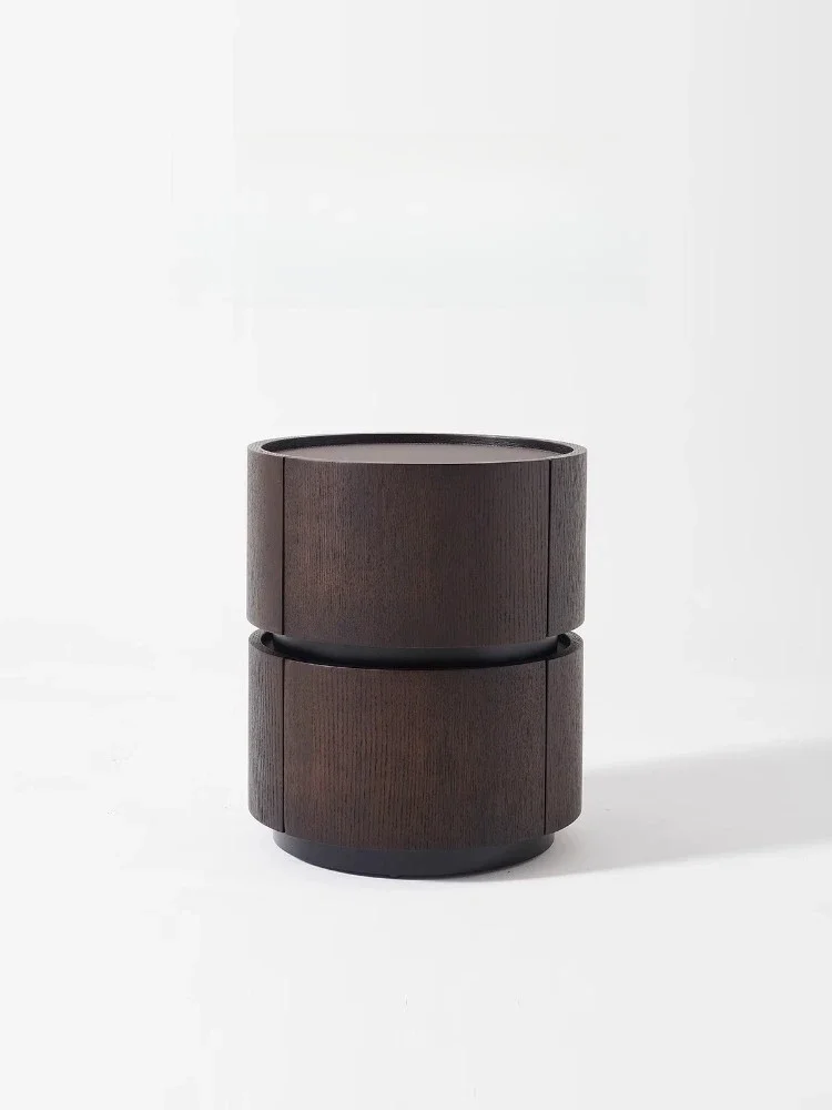 

Italian minimalist solid wood bedside table saddle leather bedroom designer high-end storage bedside cabinet