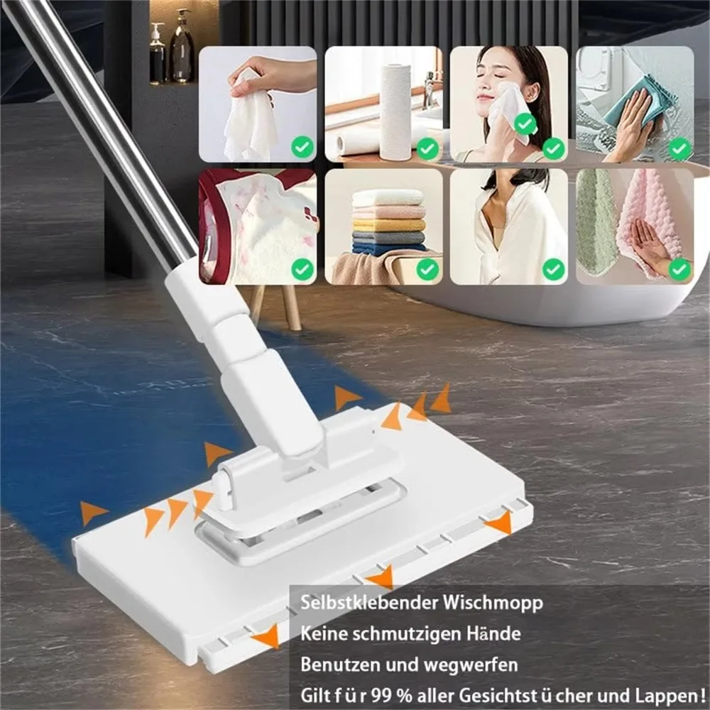 Brand New Mop with 17 Random Reusable Cloth Styles, No-hand-wash Needed, 360° Rotating Head Clip, Automatic Mop Clip