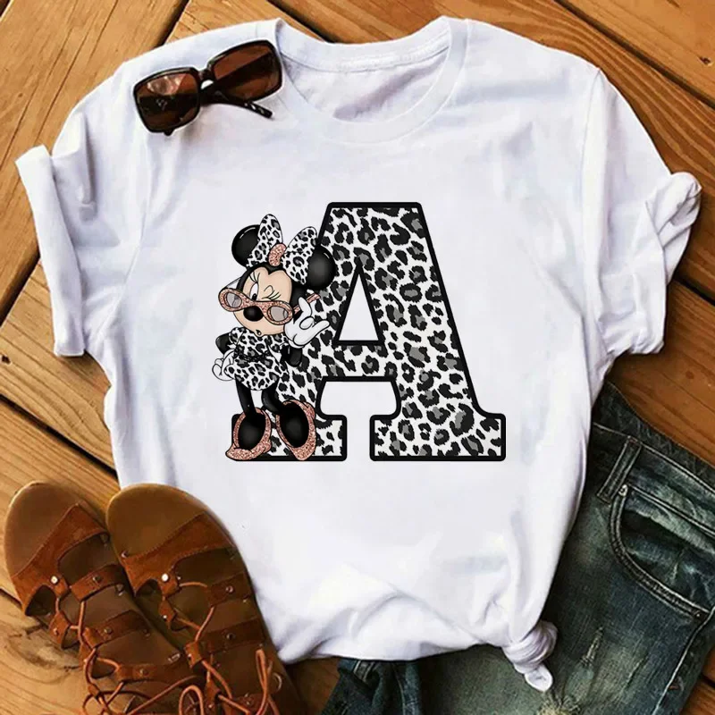 26 Letter Printed Women T-shirts Disney 2024 New Tops Casual Tee Summer Short Sleeve Graphic Female T Shirt for Women Clothing