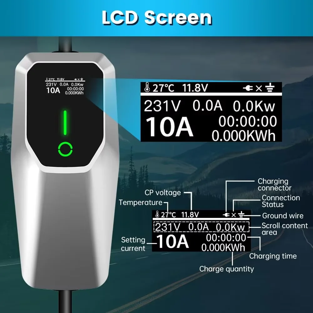 Junsun Portable Level 1 and Level 2 EV Charger 240V 32A (7.68kw) with 26ft Charging Cable NEMA 14-50 5-15 for SAE-J1772 Electric Vehicles Charging Station