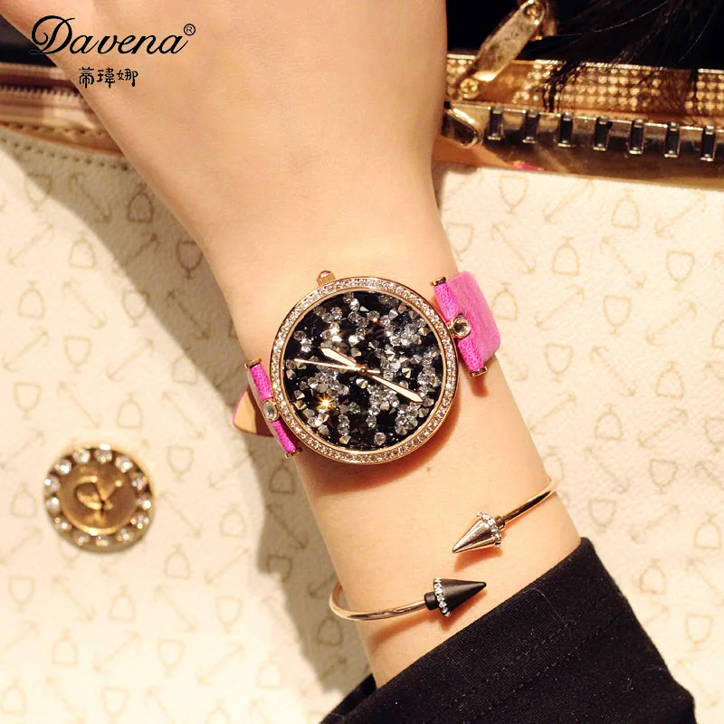 SALE!!! Discount Davena Crystal Old Types Lady Women\'s Watch Japan Mov\'t Fashion Hours Bracelet Leather Girl\'s Gift No Box