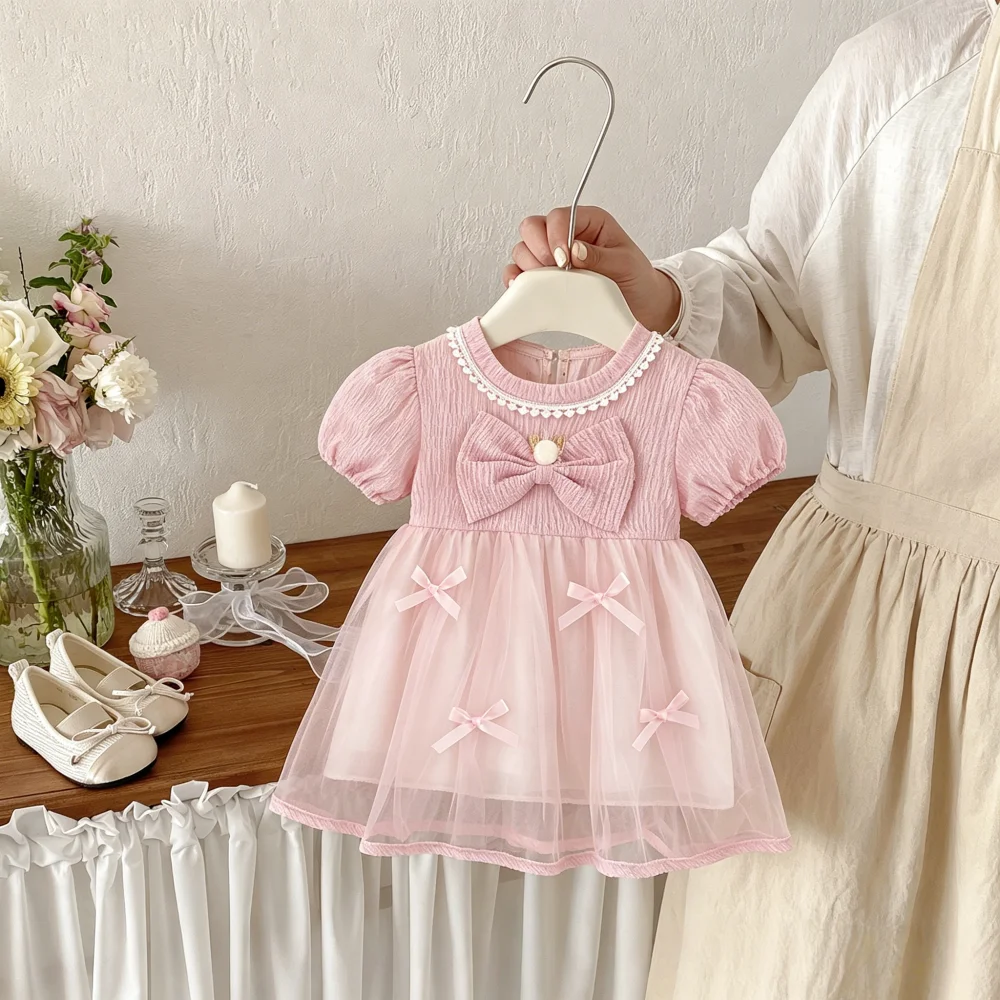 Baby Dress Summer Cartoon Mesh Princess Girls' Dress Sweet Birthday Party Children's Dress Baby Girl Clothing
