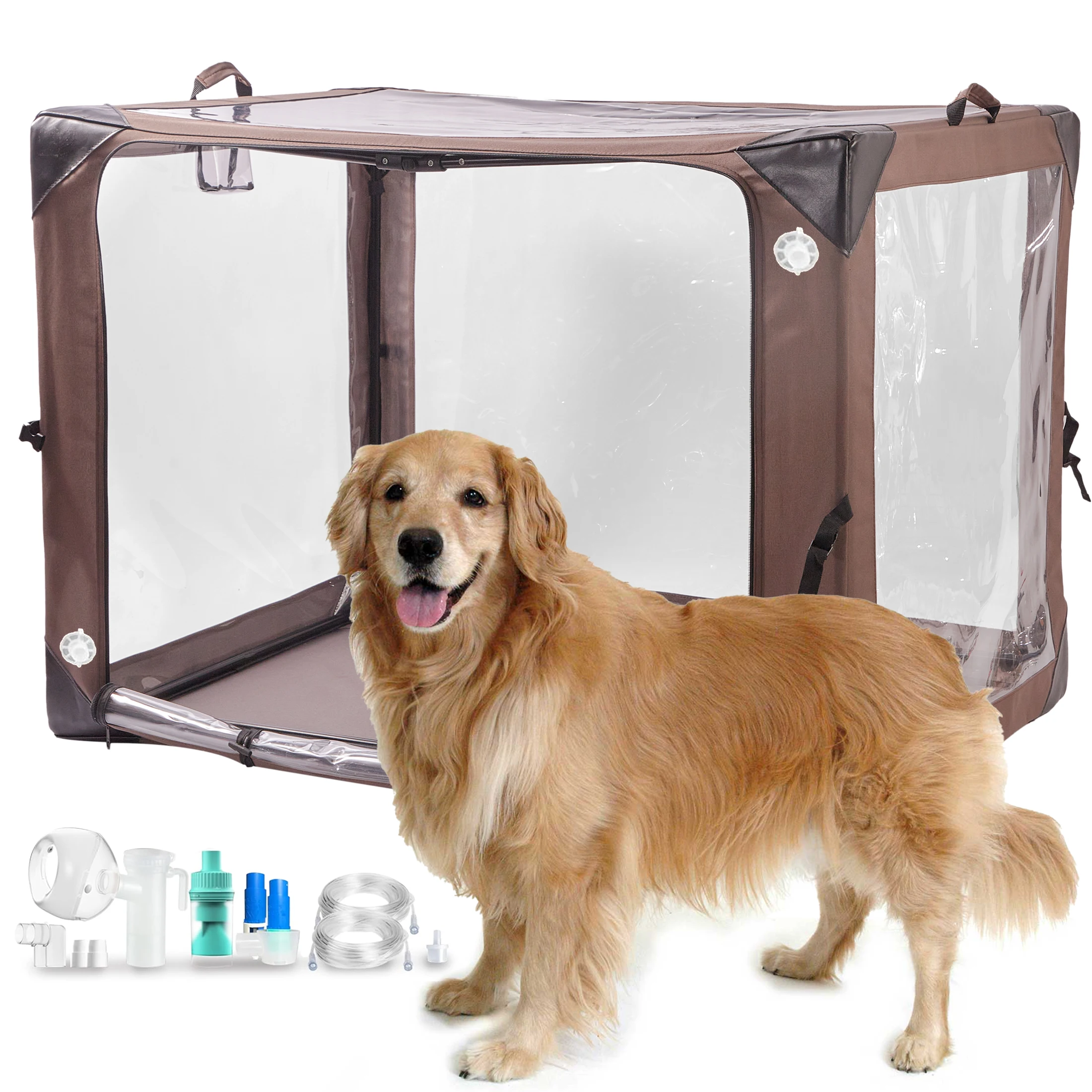 

Pet Oxygen Cage for Cats and Dogs to Obtain Oxygen/Nebulizing Care, Tube Kit and Mat Included