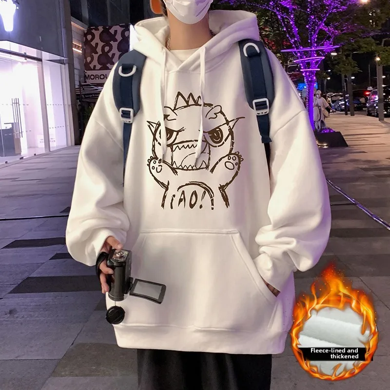 

Мужская толстовка с капюшоном на флисовой подкладке, молодежная осенняя куртка в американском уличном стиле, модная, удобная и теплая