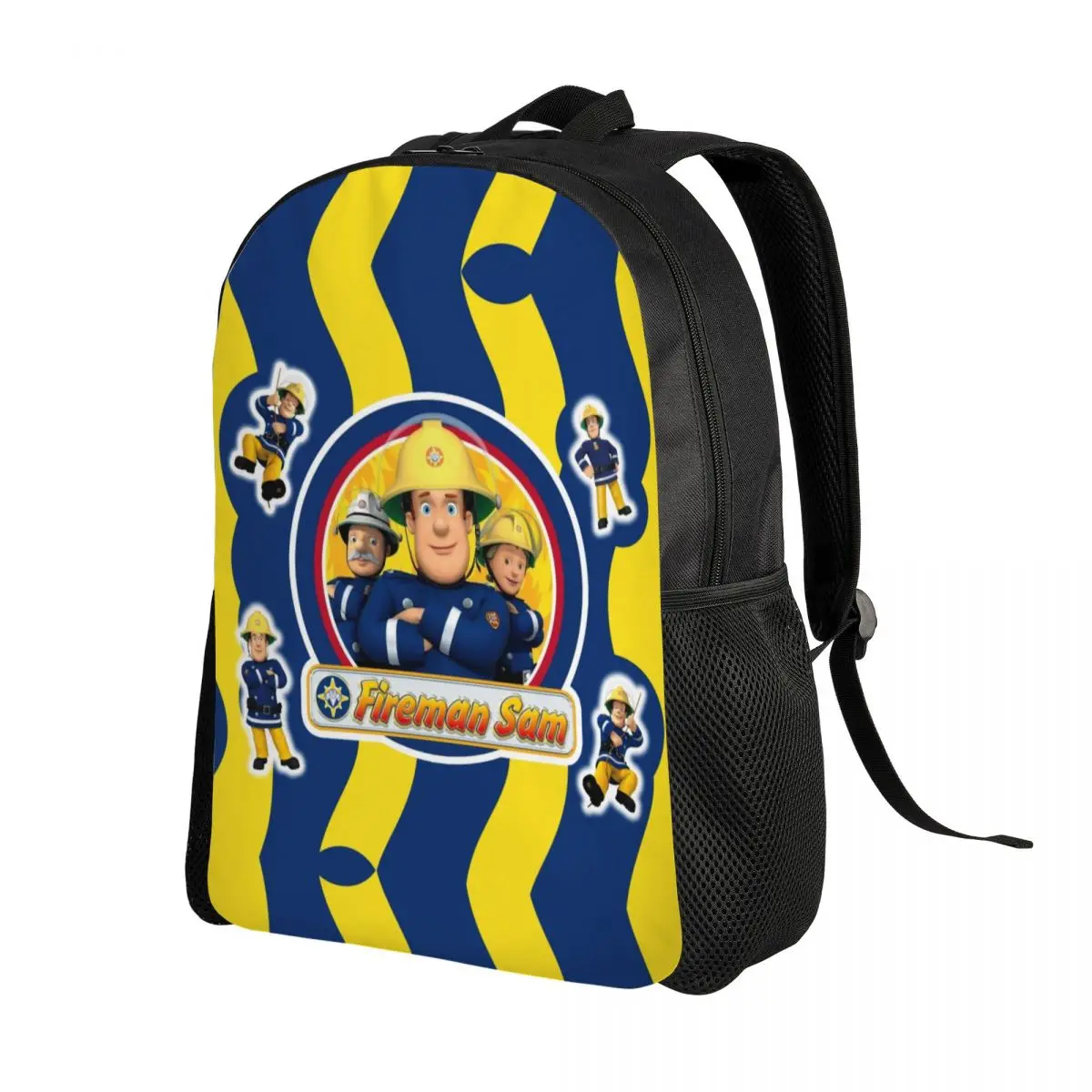 Custom Cartoon Firefighter TV Show Fireman Sam Backpack for Women Men College School Student Bookbag Fits 15 Inch Laptop Bags